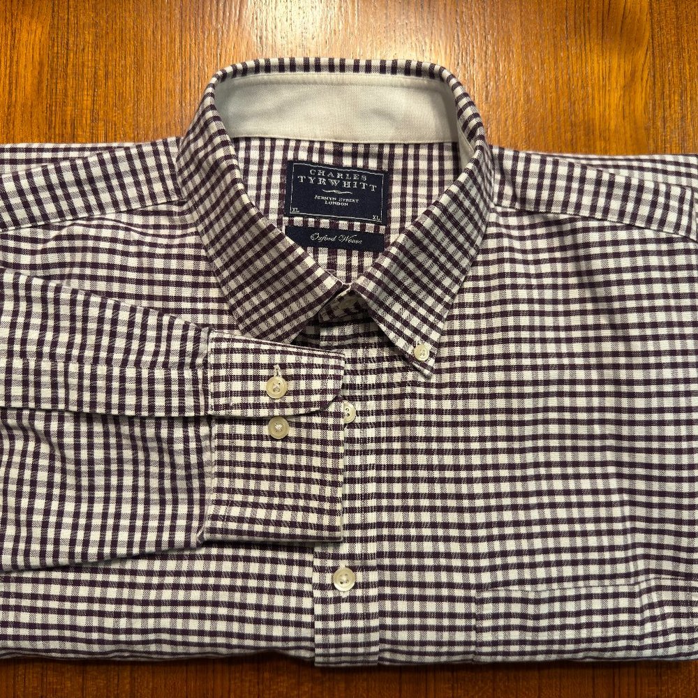 Men's Charles Tyrwhitt XL Oxford Weave Button Down Collared Dress Shirt EUC